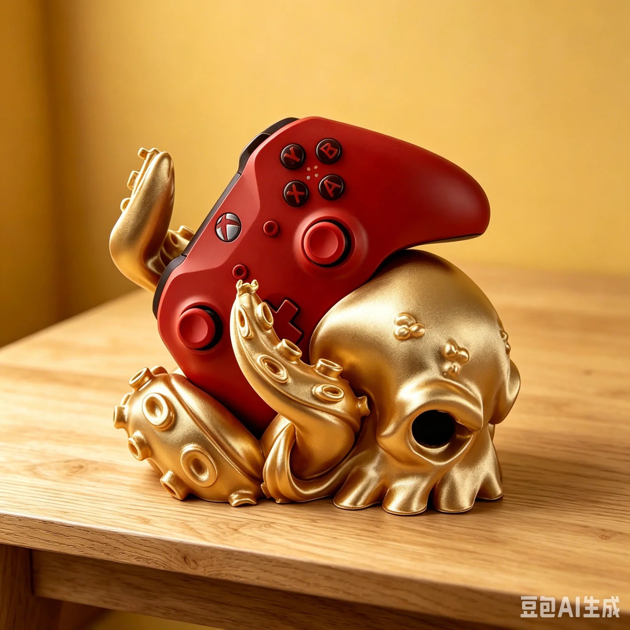 3D Printed Octopus Arm Controller Stand Universal Gamepad Holder Compatible with PS5 Xbox Creative Tentacle Shape Desk Ornament Oasis Select gold