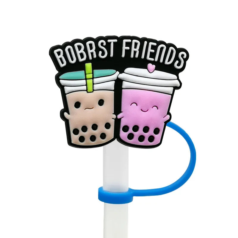 8mm/0.32in Straw Cover Cap Silicone Cute Animals Milk Tea Straw Protector Cover Straw Tip Topper for Stanley 30&40oz Tumbler Oasis Select Style 1