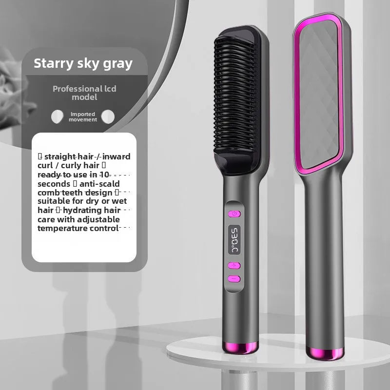 Multifunctional Styling Comb for Straight Curly and Soft Hair Temperature Control Rapid Heating Hair Straightener and Curler Too Oasis Select gray
