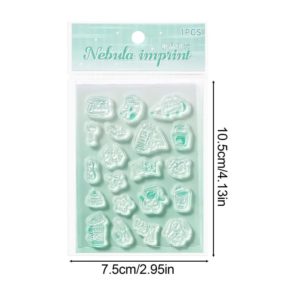 Clear Stamps Journaling Stamps Silicone Cute Clear Decor Acrylic Handle Reading Journal Supplies for Books Making Notebook Oasis Select Green