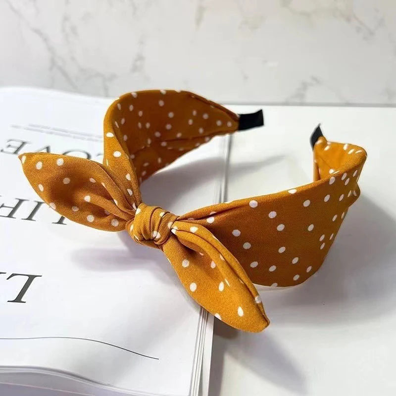 Polka Dot Bow Headband – Non-Slip Hair Hoop for Women & Girls Hair Headband Oasis Select yellow