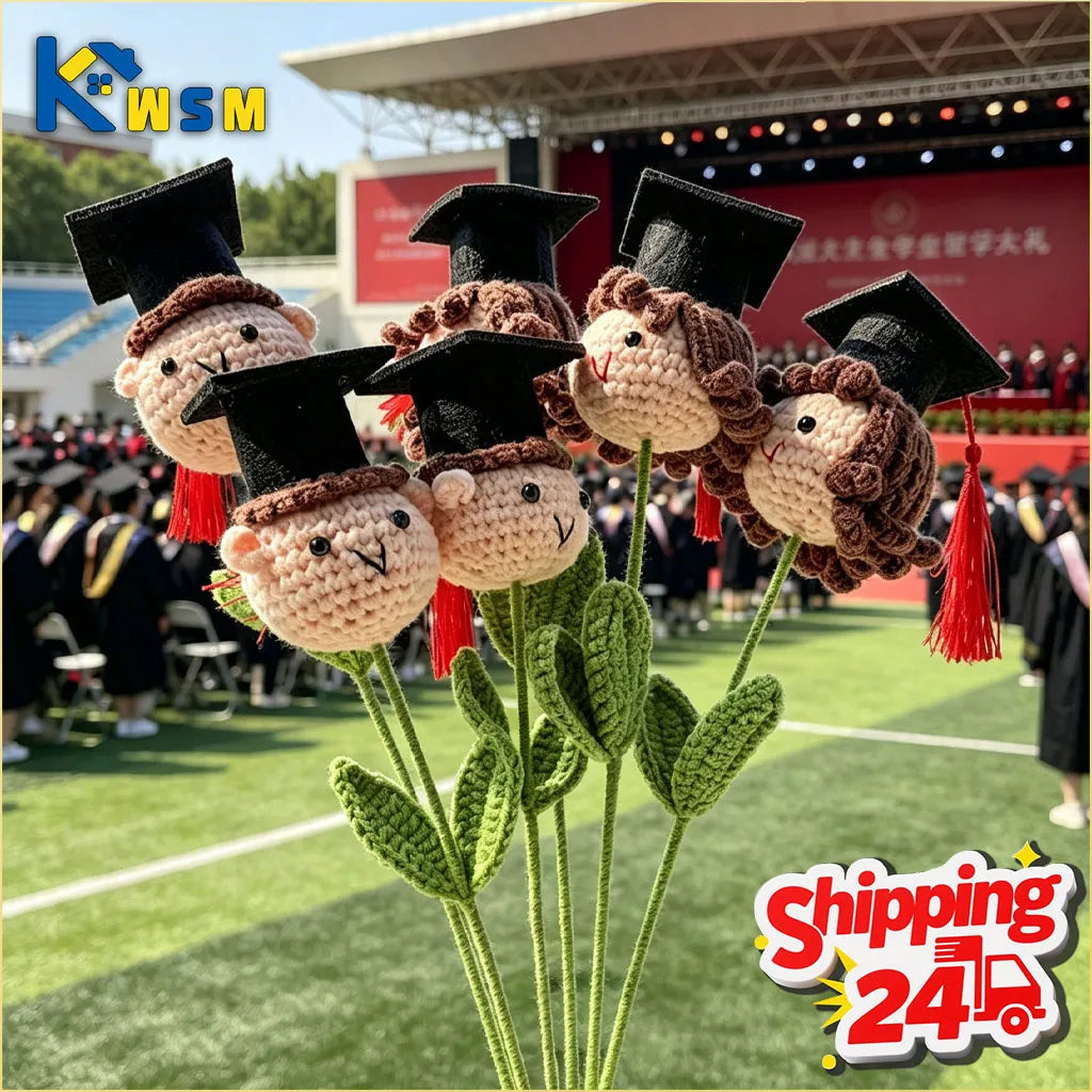 Graduation Season Crochet Bouquet with Graduation Cap Handmade Knitted Flower for Boys Girls Teacher Gift School Oasis Select