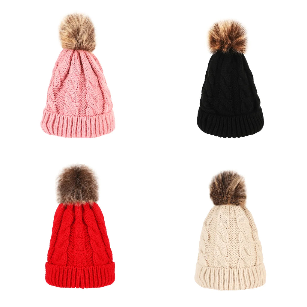 Fried Dough Twists Knitted Hat Hair Ball European and American Adult Warm Hat Parent Child Set Hat Wool Hat unlined Oasis Select