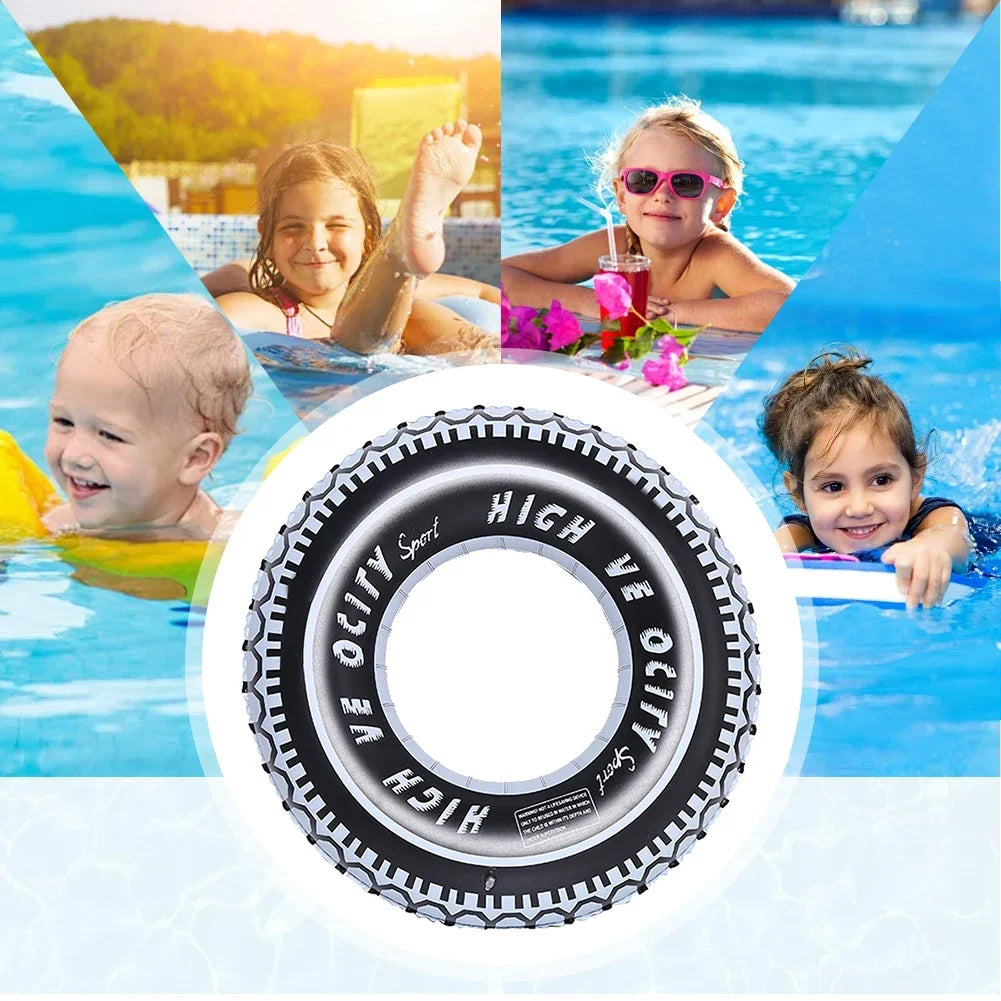 2Pcs Tire Pattern Pool Floating Rings Leakproof Inflatable Swim Ring Blow Up Swim Tube Swimming Rings Floaties for Kids Adults Oasis Select