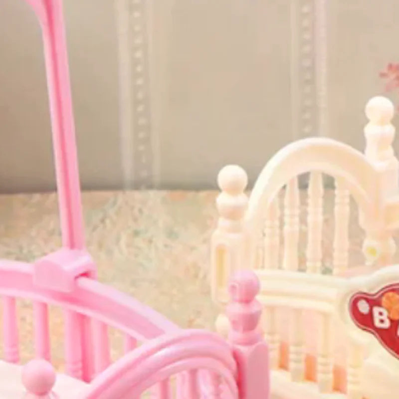 1/12 Dollhouse Simulation Mini Crib Baby Bed Model Dollhouse Bedroom Furniture Decoration Dolls House Accessories Oasis Select