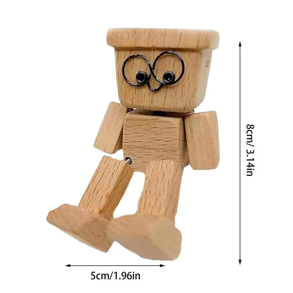 Wooden Man Figurine Shaking Feet Wooden Human Figure Funny Sculpture Dashboard Movable Ornament Car dashboard decoration doll Oasis Select Style C