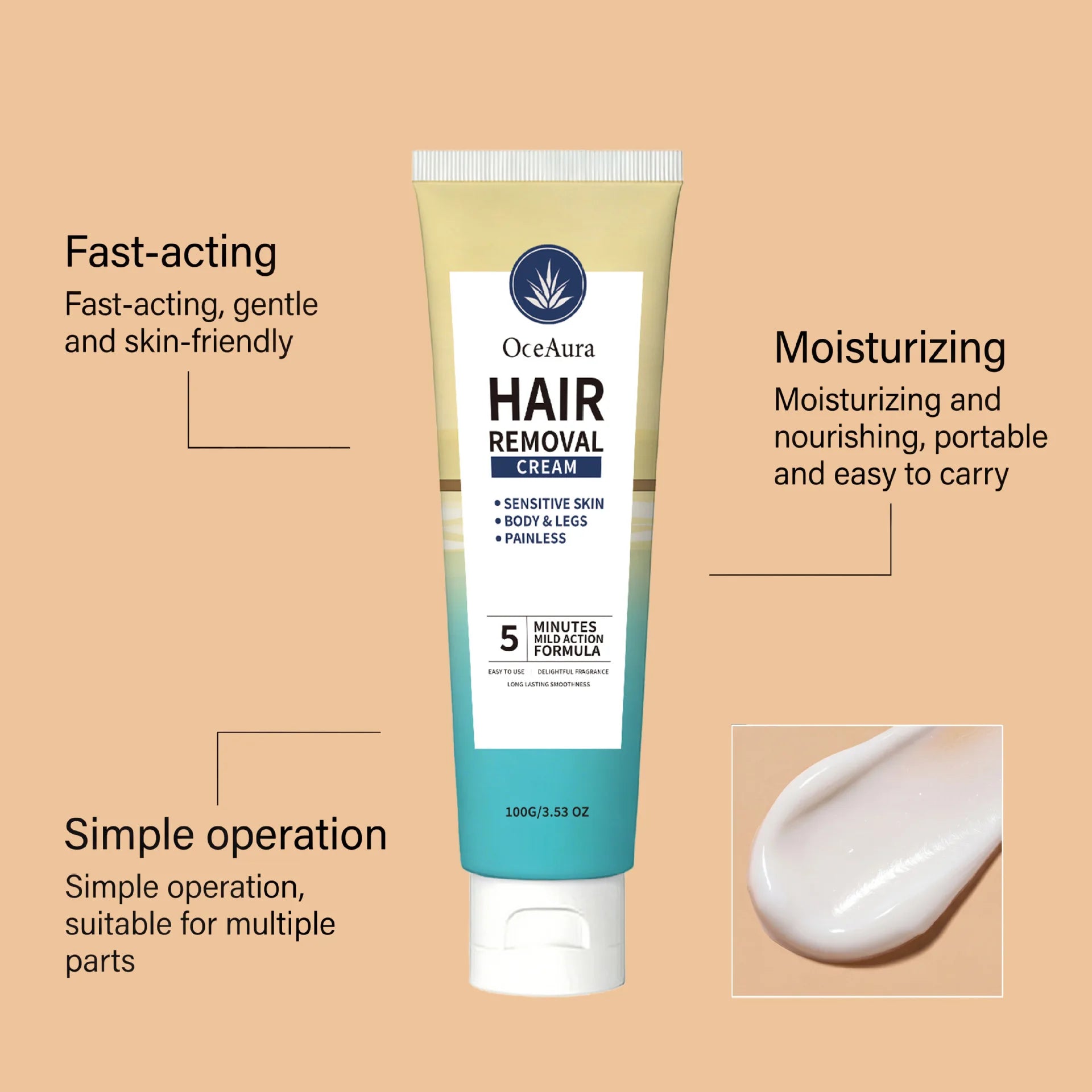 Hair Removal Cream Painless Quick Dissolve Body Hair Growth Inhibitor Smooth Silky Skin Non Irritating Depilatory Lotion Oasis Select