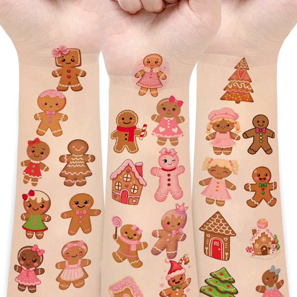54pcs Christmas Temporary Tattoo Stickers – Gingerbread & Cupcake