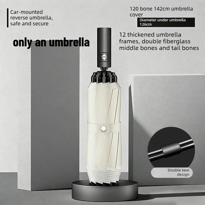 1pcs Auto Retractable Large Umbrella Heavy Rain Resistant Reverse Design Sturdy Thickened Structure for Daily Commute Oasis Select 320t-142cm meters Aluminum 12K