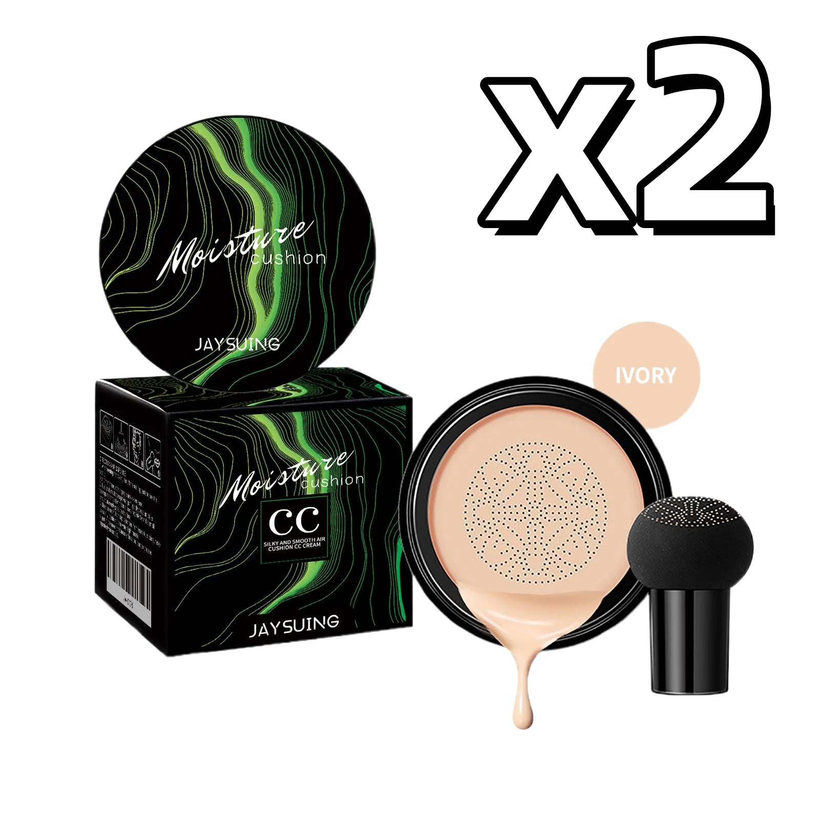 Lightweight Mushroom Head Air Cushion High Cover Oil Control Brighten Skin Tone Hide Dark Circle Blemish Facial Concealer Makeu Oasis Select Ivory White X 2PCS