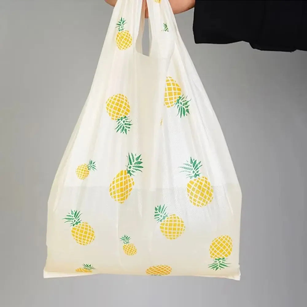 50Pcs Cute Fruit Plastic Bag Vest Bag Carry Out Bags With Handle Supermarket Shopping Takeaway Packaging Bag Home Storage Bag Oasis Select