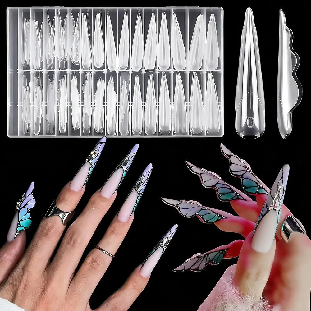 Extra Long Butterfly Nail Dual Forms 150pcs Extended Length Reusable Gel Extension Molds Guildelines Polygel Tips For Nail Art Oasis Select
