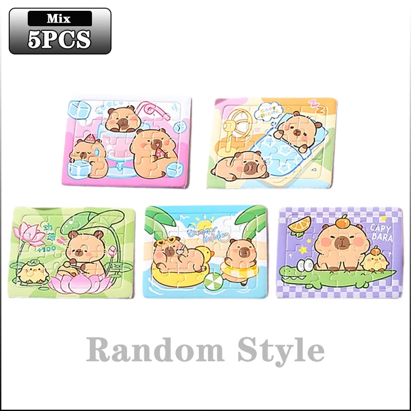 5-100PCS Cartoon Animal Capybara Paper Jigsaw Puzzles Educational Toy for Kids Birthday Party Favors School Prizes Oasis Select 5PCS