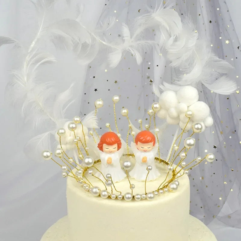 Mini Angel Cake Topper Romantic Garland Happy Birthday Children Ornaments Birthday Baby Shower Party Cake Wedding Decoration Oasis Select