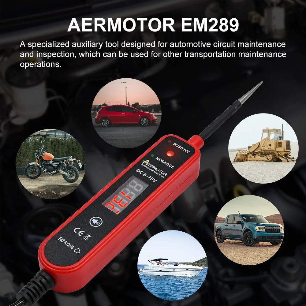 Aermotor EM289 Car Circuit Tester DC 6-75V LED Voltage Test Pen Automotive Circuit Tester Oasis Select