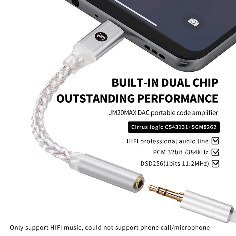 JCALLY JM20/JM20 Max Portable Headphones Amplifier CS43131 Chip Audio Decoder Type-C To 3.5mm Digital Audio Adapter For Android Oasis Select