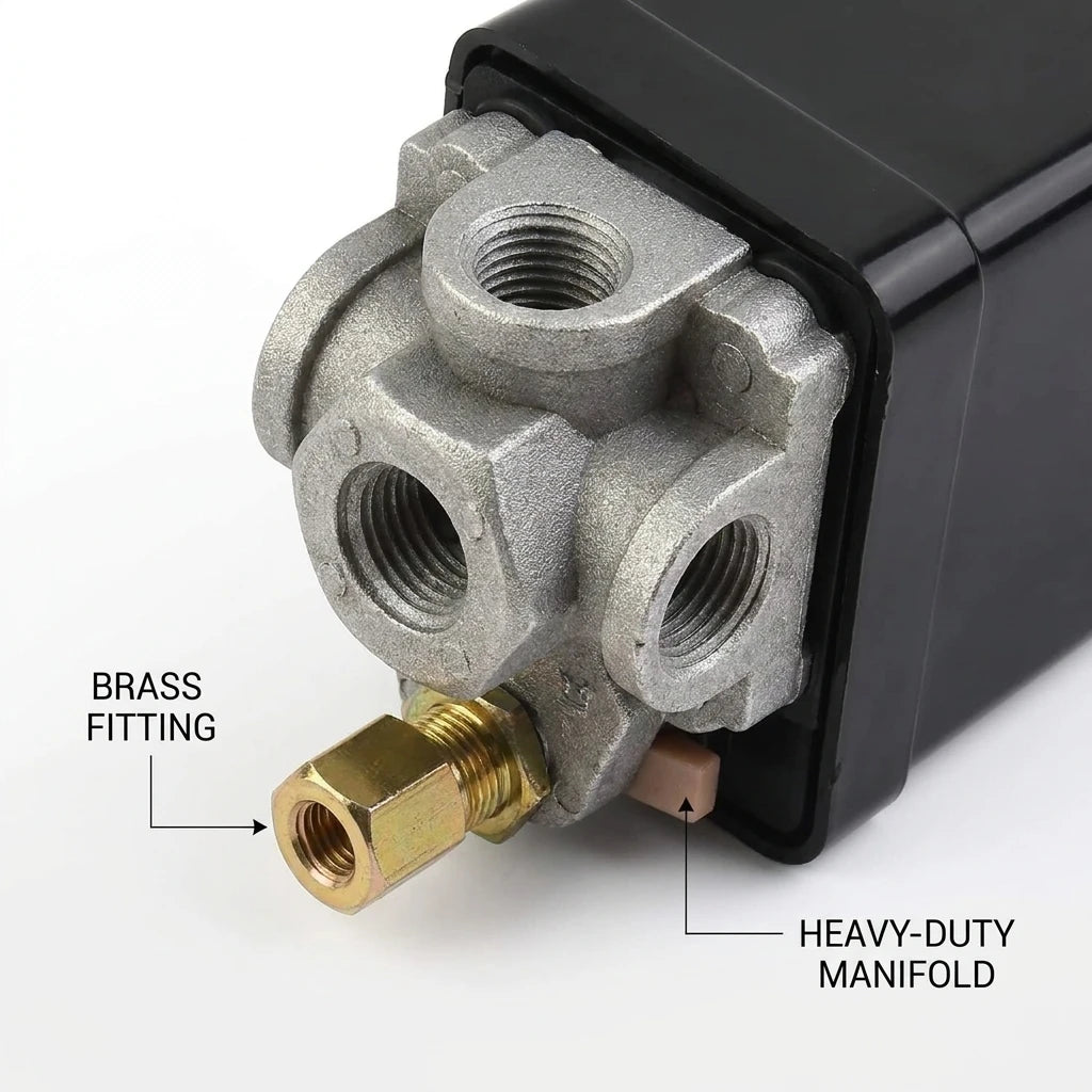 4-Port Manifold Pressure Switch 90-120PSI Automatic Electric Control Accessory for Air Compressor Oasis Select