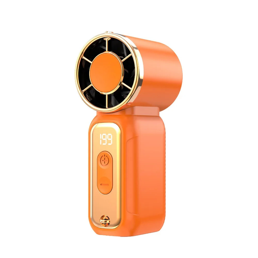 USB Rechargeable Mini Handheld Fan Ultra-Quiet Digital Display Small Electric Fan Powerful Wind Personal Cooling Fan Concert Oasis Select Orange Style A