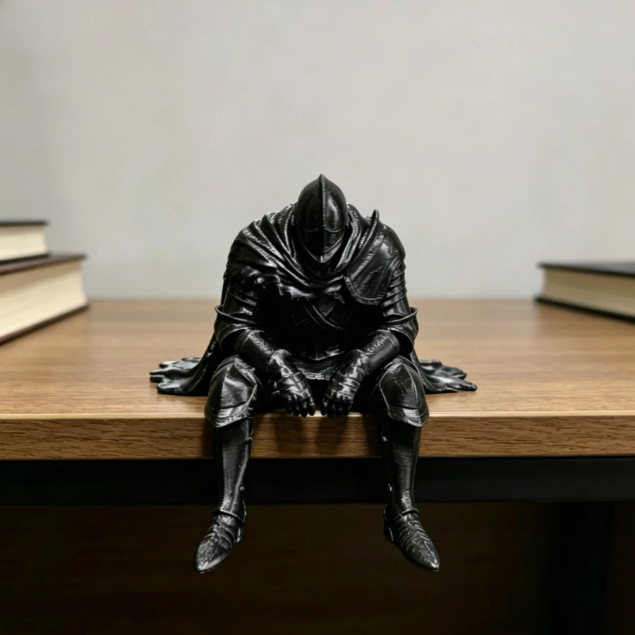 3D Printed Knight Figurine Retro Armored Warrior Desk Edge Ornament Medieval Style Tabletop Statue Collectible Gift for Medieval Oasis Select Black