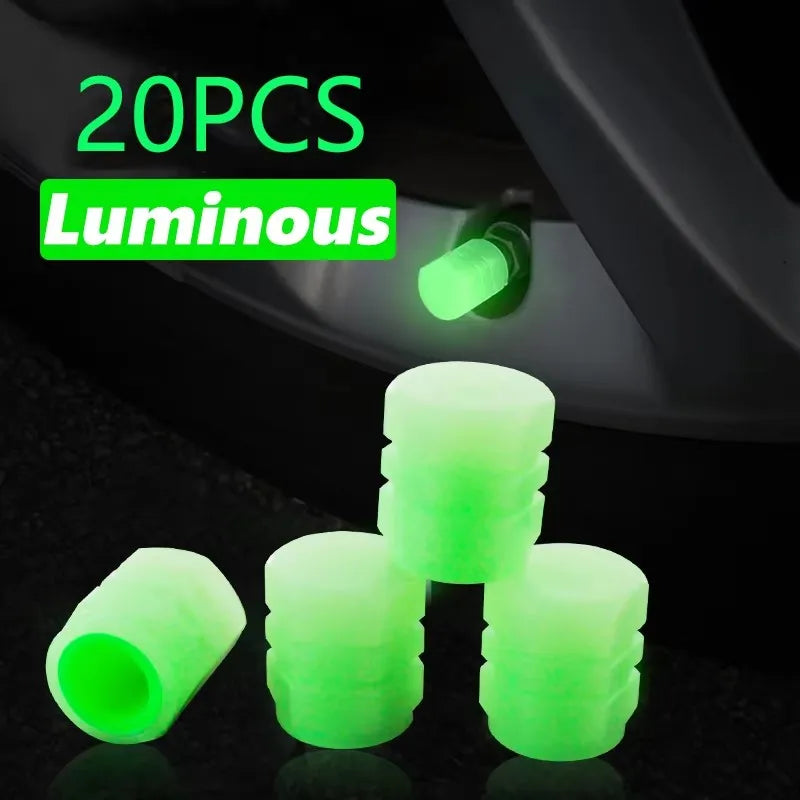 4-24PC Luminous Valve Caps Fluorescent Red Night Glowing Car Motorcycle Bicycle Wheel Styling Tyre Hub Universal Cap Decor 20Pcs Oasis Select 20PCS Green
