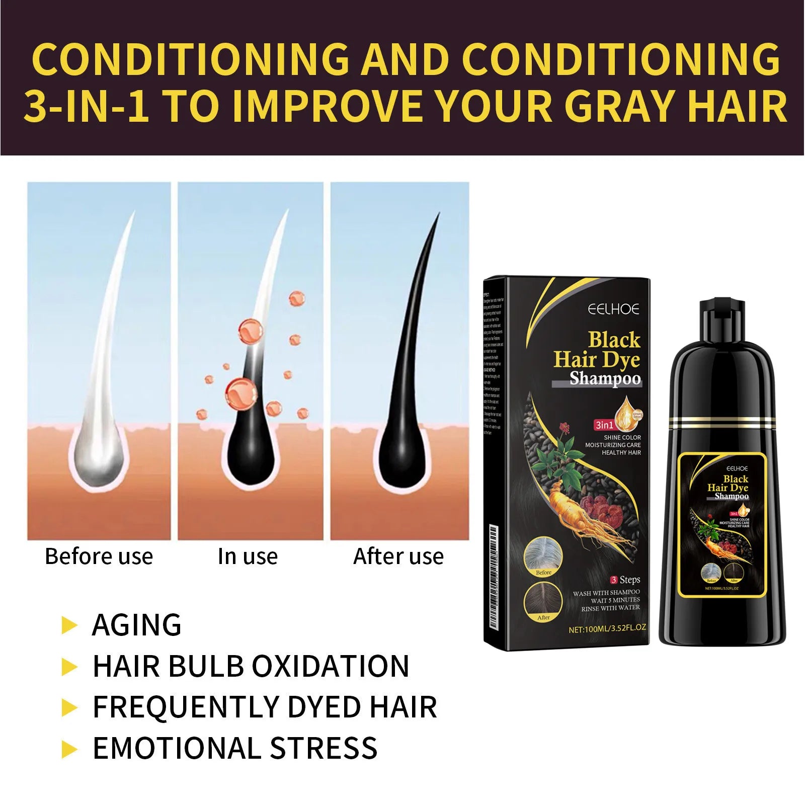 EELHOE Gray Hair Color Dye Shampoo – Restore Black Hair Hair Color Shampoo Oasis Select