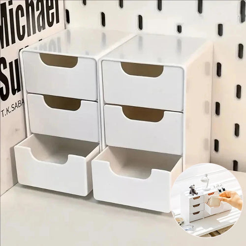 1/2pcs 3-Tier Desktop Organizer with Drawers, Plastic Storage Box for Stationery School Office Supplies,Household Storage Box Oasis Select