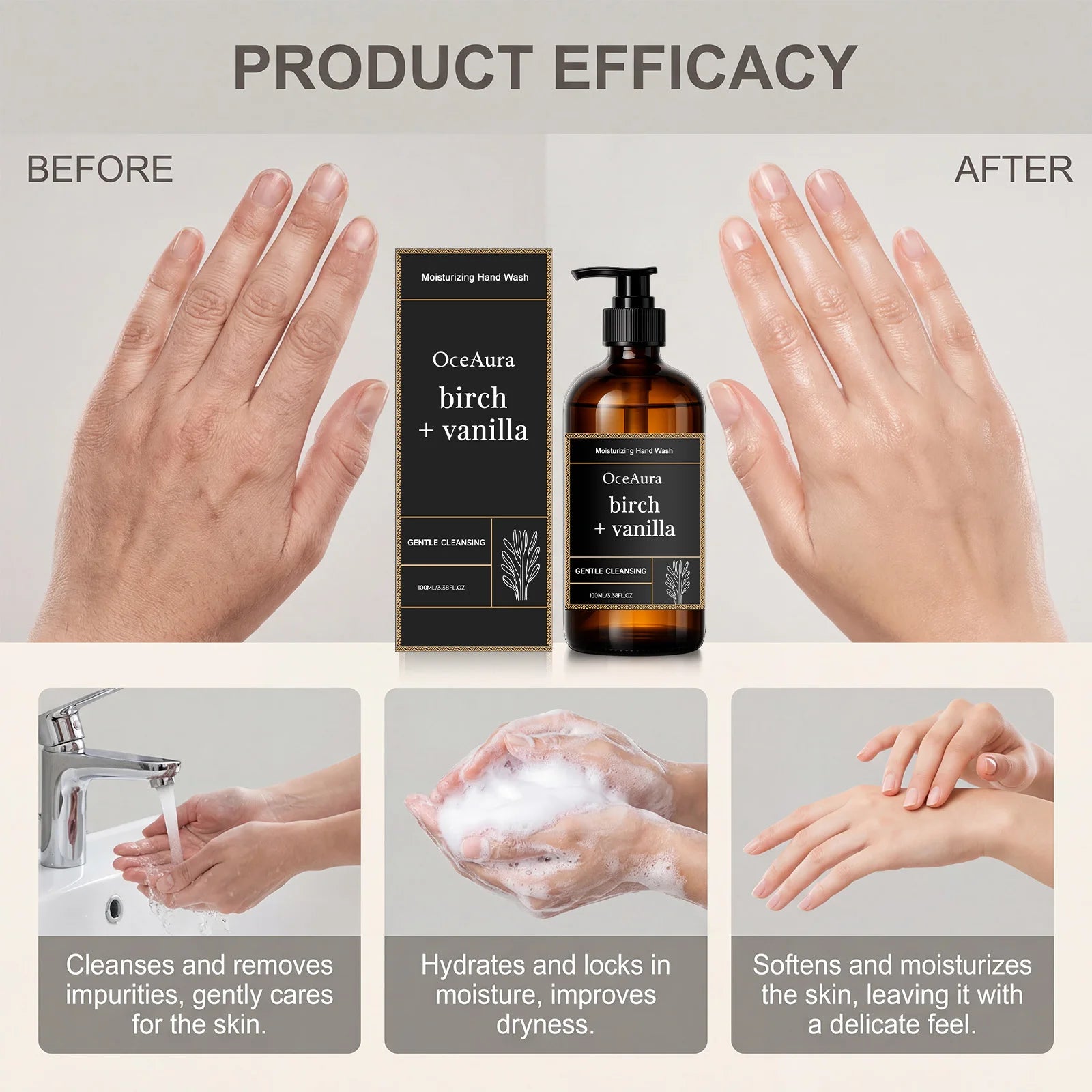 Moisturizing Hand Wash Vanilla Extract Nourishing Liquid Soap Gentle Cleansing Hand Soap for Daily Use Soft Hands Family Care Oasis Select