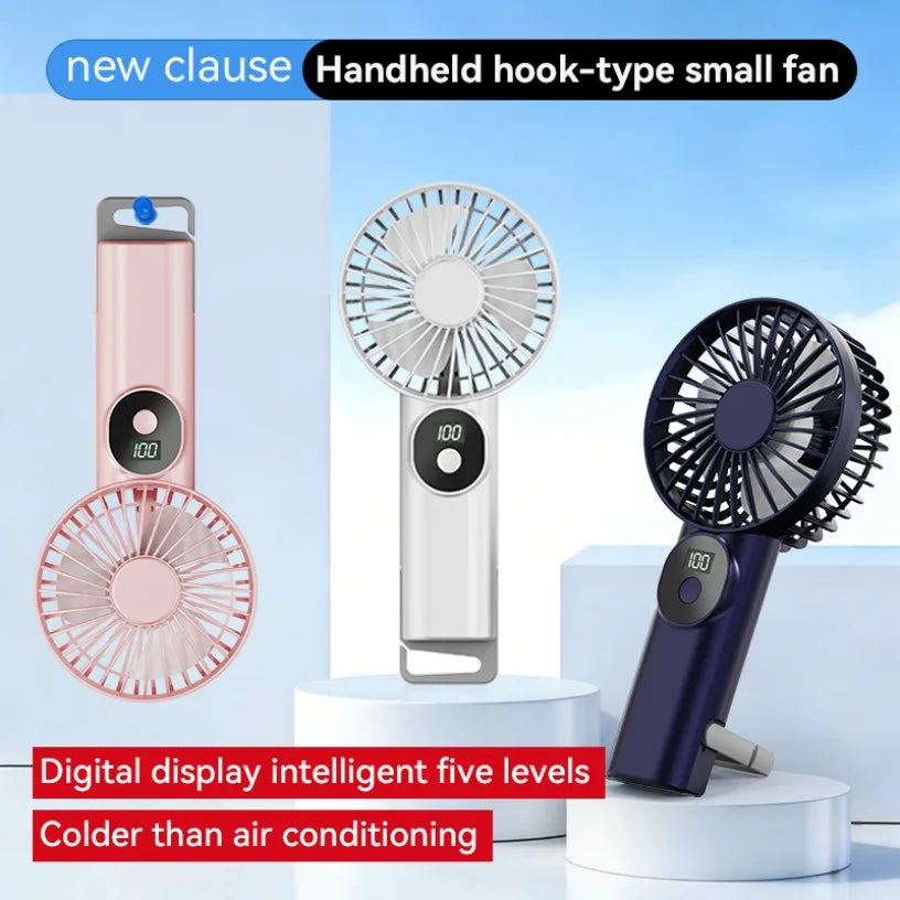 5 Speed Adjustable Handheld Fan LED Digital Display 13500RPM High Speed 1200mAh Rechargeable Portable Pocket Fan With Carabiner Oasis Select