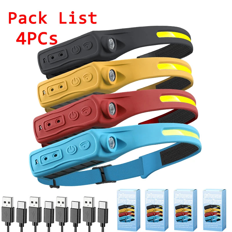 Powerful COB LED Induction Headlamp Built-in Battery USB Rechargeable Head Flashlight Outdoor Camping Fishing Riding Headlight Oasis Select Set A