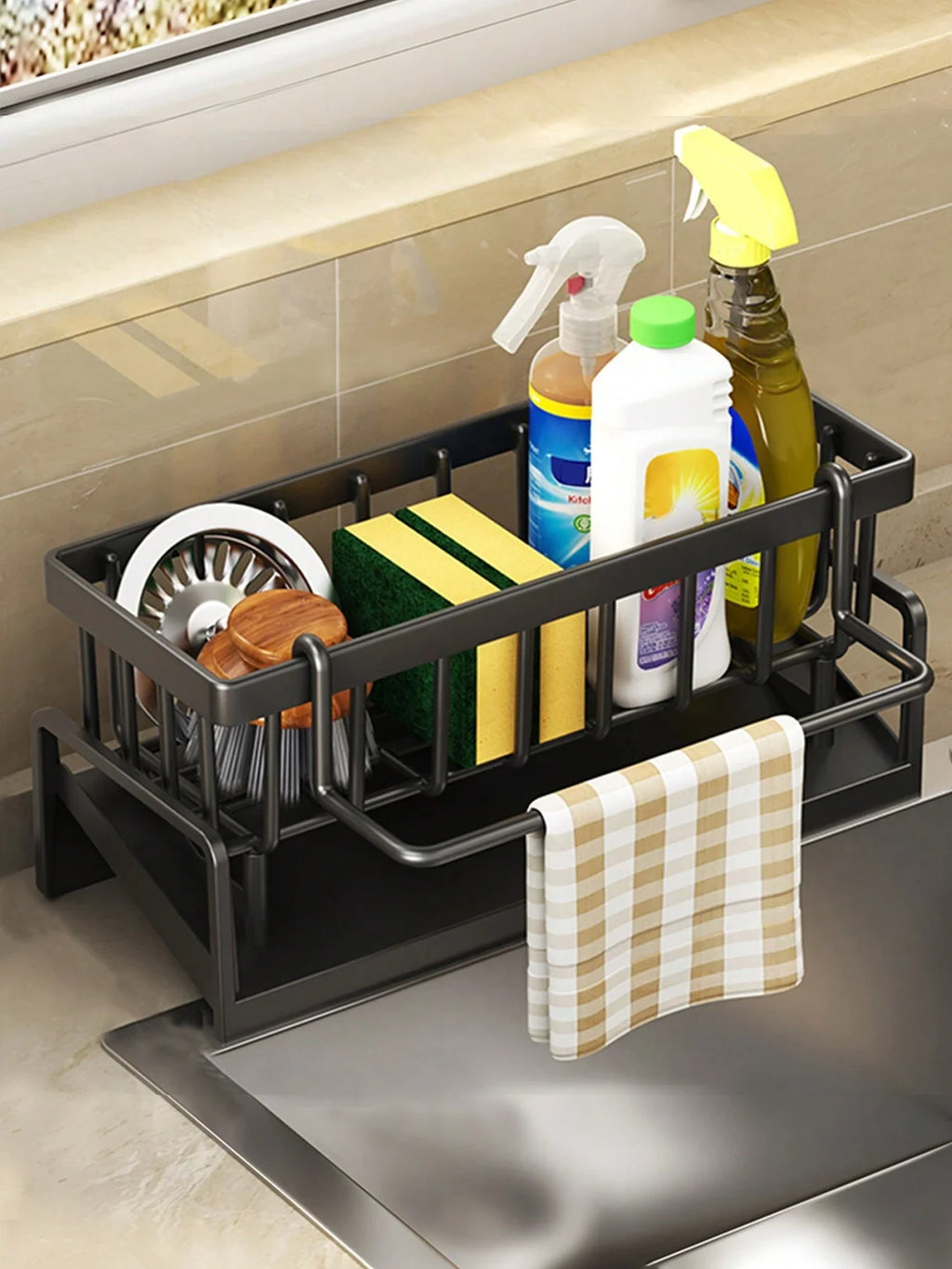 1pc Kitchen Sink Organizer,Bathroom Storage Rack,Sponge Holder For Kitchen Faucet,Sink Tidy Tray,For Kitchen And Bathroom Tools Oasis Select black