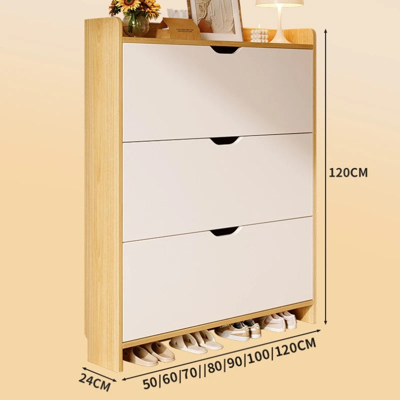 Solid wood shoe cabinet large-capacity multi-layer storage integrated of the home small narrow tipping bucket shoe Oasis Select
