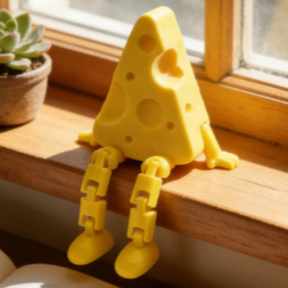 3D Printed Articulated Cheese Plush Toy with Active Joint Stress Relief Desktop Decoration Cute Cheese Doll Novelty Desk Gadget Oasis Select