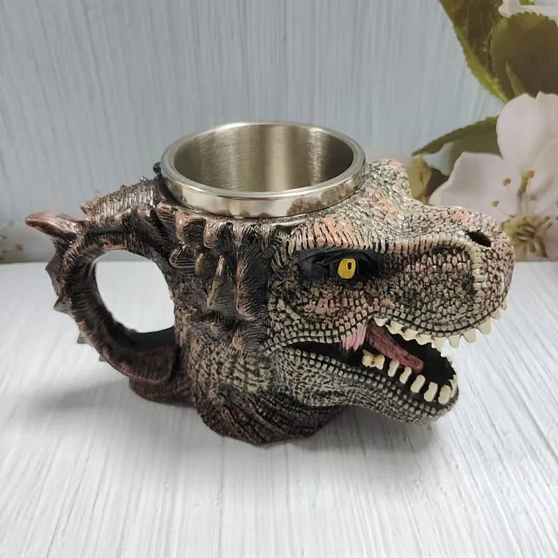 Dinosaur Mug Creative Resin Stainless Steel Retro Dinosaur Head Novel Gift Choice Exclusive Unique Drinking Utensil Oasis Select