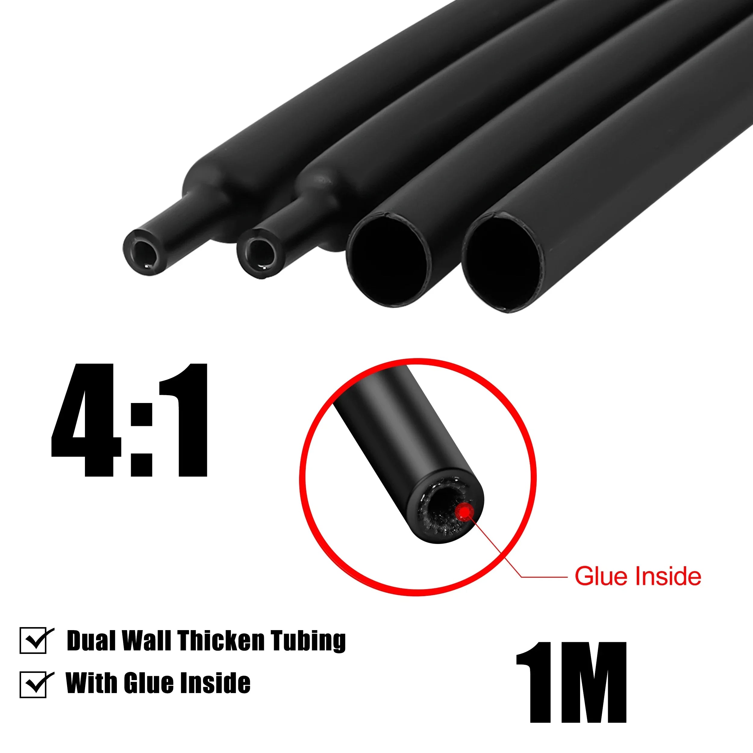 Dual Wall Heat Shrink Tube with Glue Electrical Insulation 4/6/8/12/16/20mm Thermoretractile Cable Protection Tubing Oasis Select black 20 mm