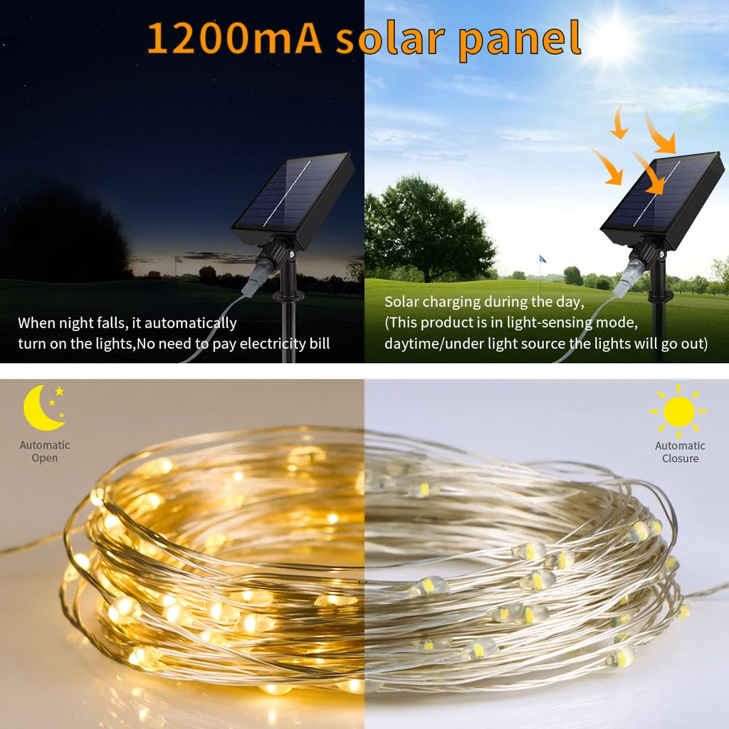 100M 50M Outdoor Solar Fairy Lights LED Copper Wire String Light Waterproof Solar Lamp 8 Modes Wedding Garden Galand Decor Gift Oasis Select