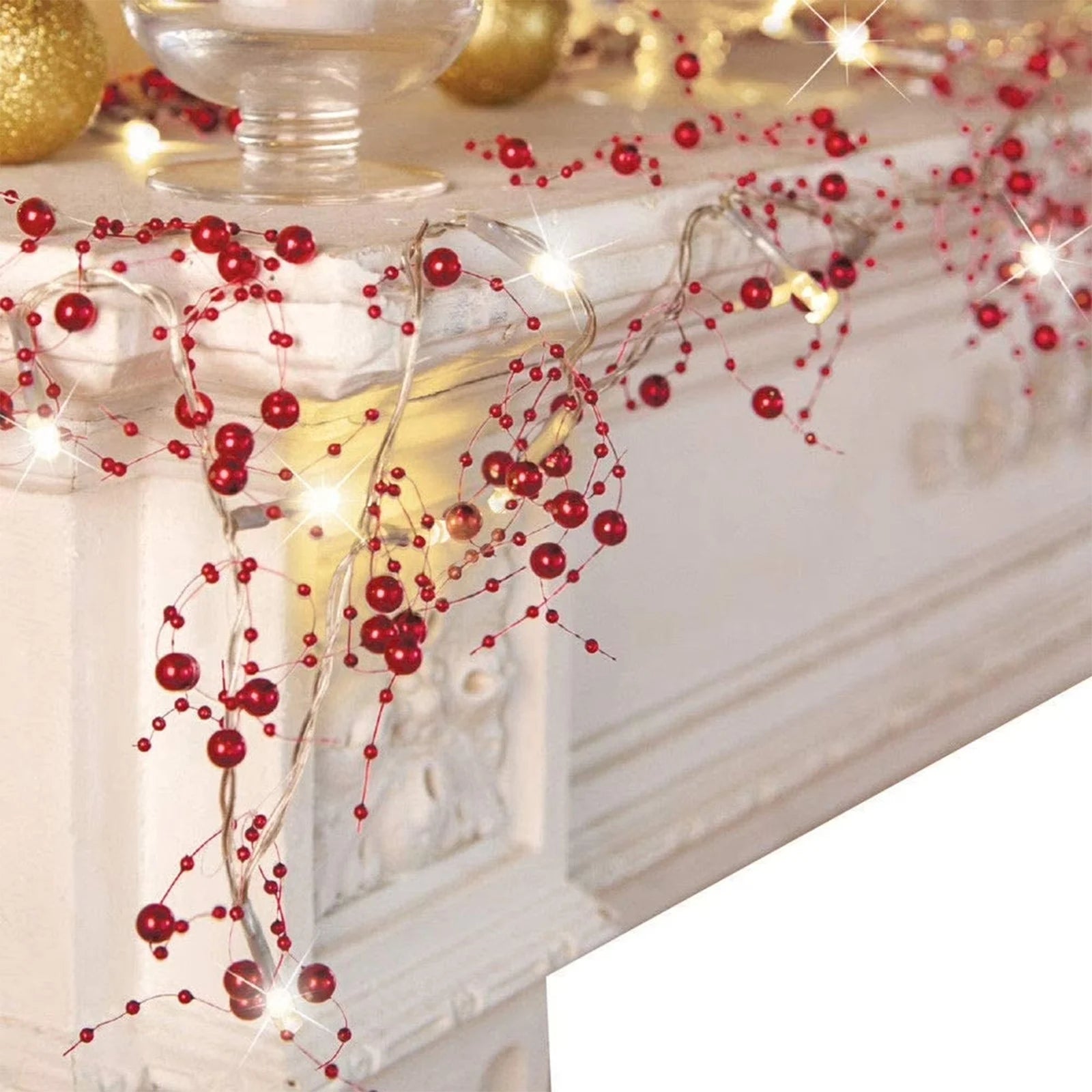 10FT Lighted Berry Beaded Garland – Christmas Indoor Outdoor Decor Christmas Garland Oasis Select Red