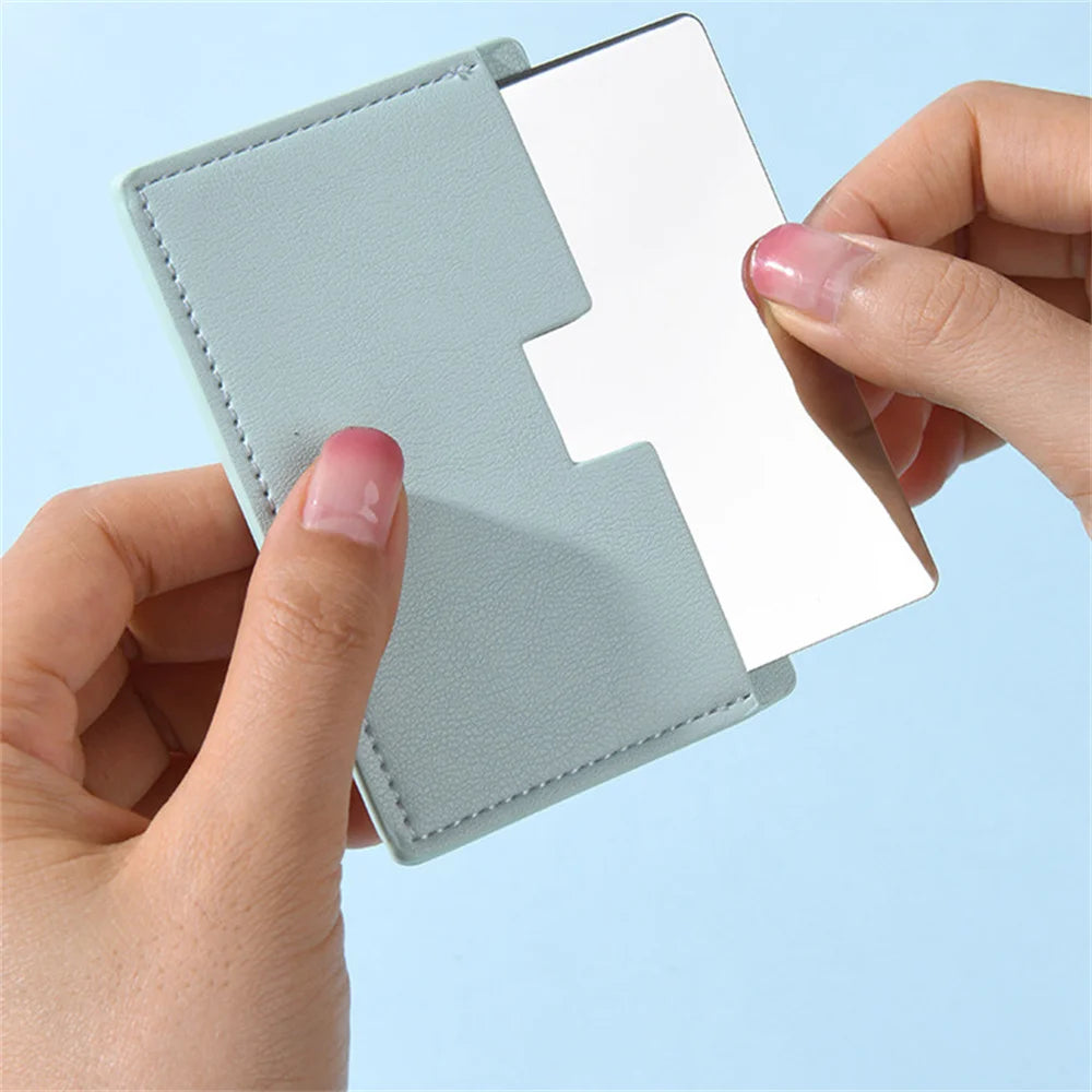Shatterproof Pocket Makeup Mirror – PU Leather Card Size