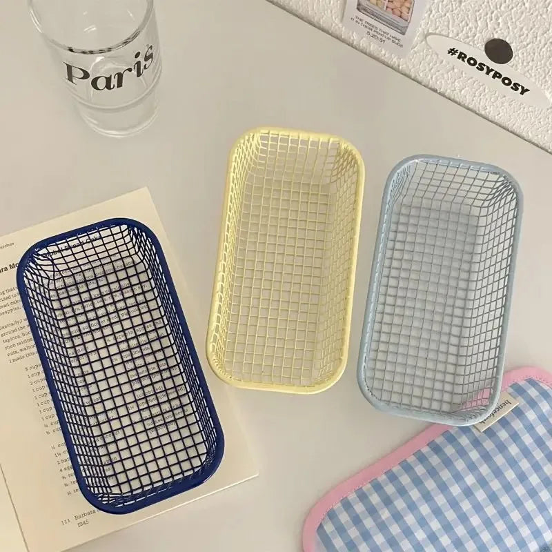 Rectangular Grid Storage Baskets Multi Purpose Desktop Organizer Tray For Stationery Cosmetic Sundries Bedroom Office Sorting Oasis Select