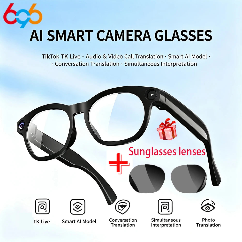 AI Smart Glasses 800W Shooting Camera HD Photo Video Voice Call Eyewear Men Lady Music Wireless Wearable Translation Waterproof Oasis Select
