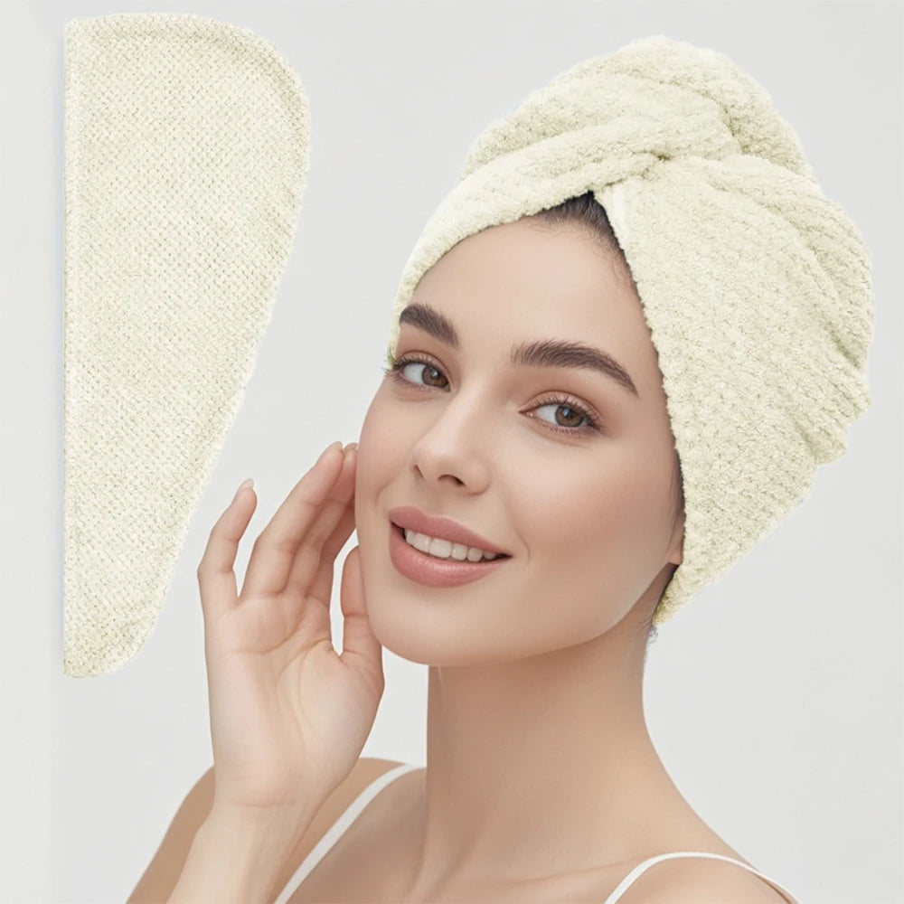 Absorbent Hair Towel Wrap with Button Closure – 9.8"×25.5"