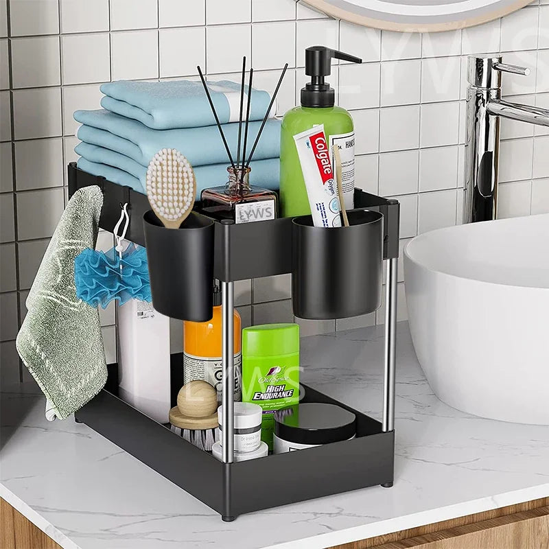2 Tier Under Sink Organizer For Bathroom Kitchen Storage Sliding Drawer Pull Out Under Sink Cabinet Organizers Kitchen Organizer Oasis Select