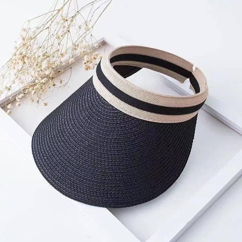 Summer Beach Straw Hat with Pearls for Women Wide Brim Open Crown Elegant Raffia Sun Protection Cap Holiday Essentials Oasis Select A7