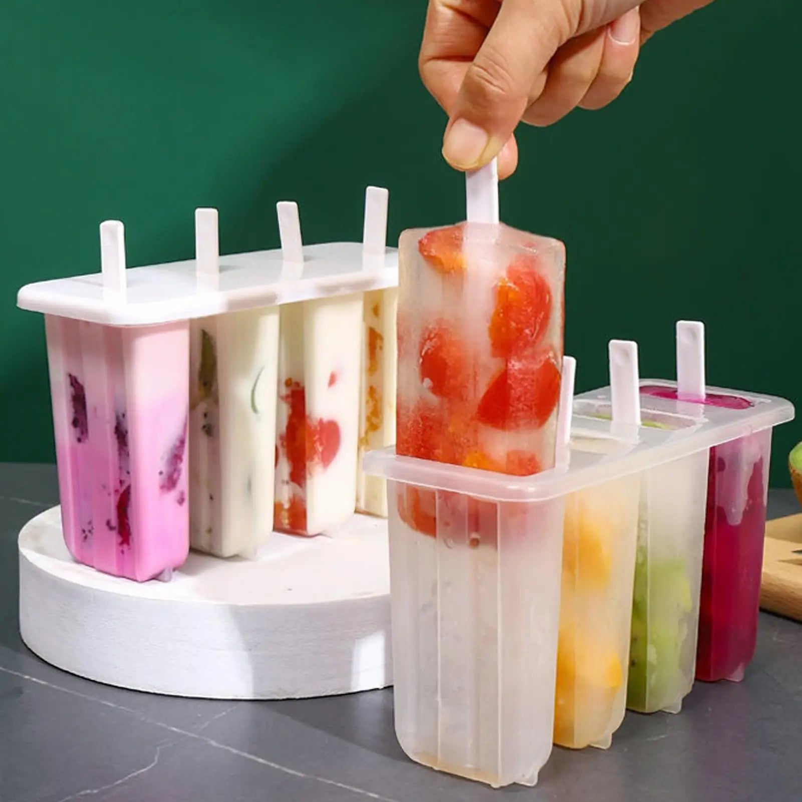 4-Cavity Popsicles Mold With Lid Home Made Homemade Mung Bean Popsicles Homemade Ice Cream Cubes Tray DIY Ice Cream Molds Oasis Select