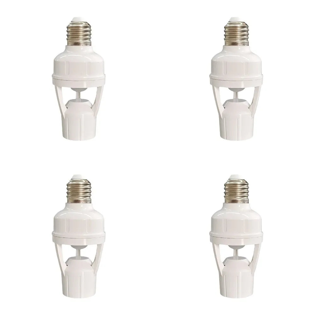 E27 Infrared Motion Sensor Lamp Holder Adjustable Delay Time 16-300s For LED Bulb Socket No Wiring Needed White ABS Oasis Select 4pcs