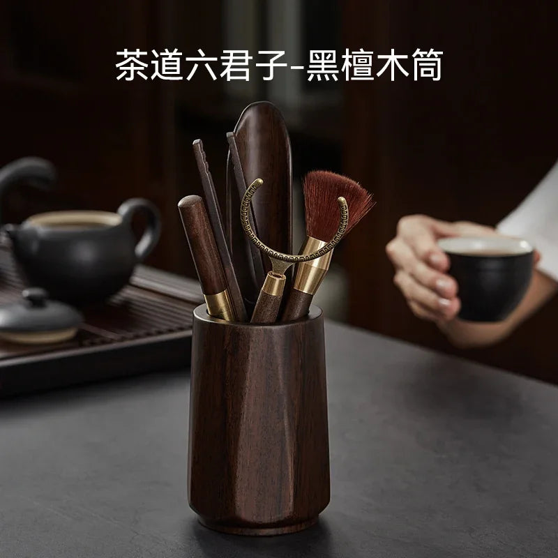 Ebony Sealed Tea Can Pu 'er Storage Storage Tea Box Household Wooden Chinese Portable Tea Can Oasis Select Set of 6