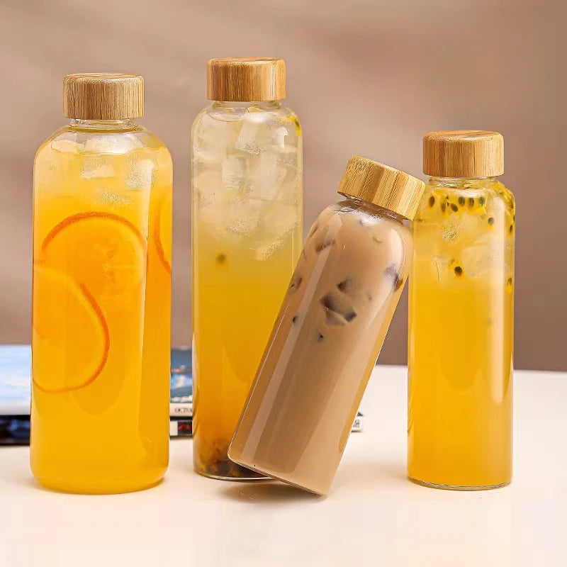 1pc Borosilicate Glass Bottle with Stainless Steel Lid & Bamboo Lid - Leak-Proof High-Temp Resistant Drink Container Glass Jar Oasis Select