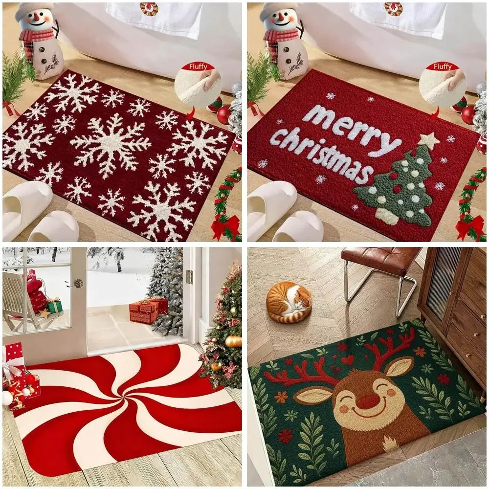 Water-absorbing Christmas Door Mat Santa Claus Design Christmas Decor Bathroom Mat Gingerbread Man Pattern Foot Mat Bathroom Use Oasis Select