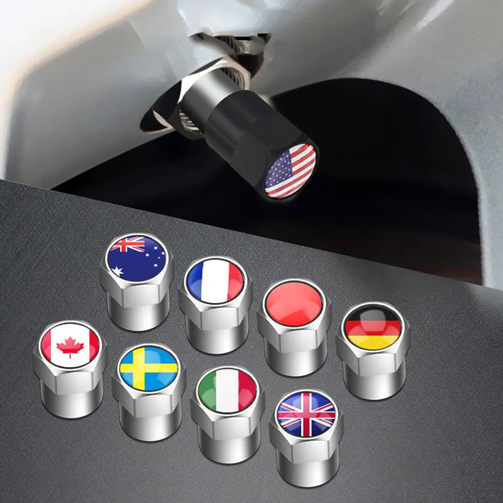 4Pcs National Flag Car Tire Valve Caps Aluminium Alloy Wheel Tires Tire Stem Air Cap Airtight Covers for Cars, Motorcycles Bike Oasis Select