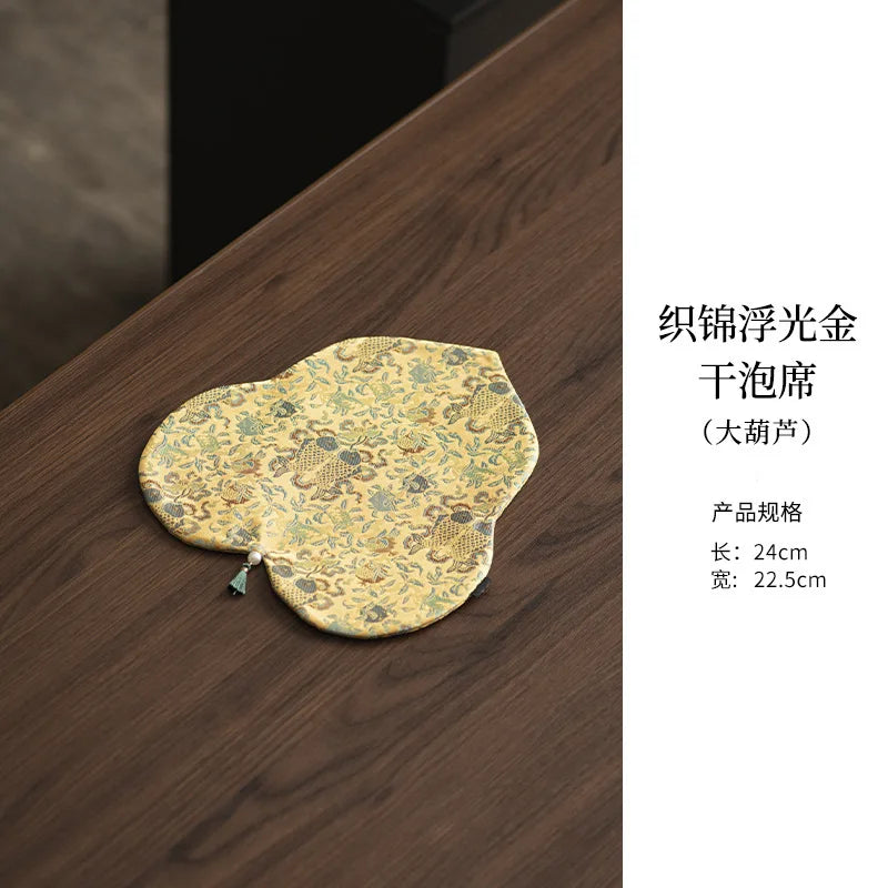 Chinese Zen-style Satin Tea Mat, High-end Women's Tea Table Mat, Double-sided Floral Dry Tea Mat, Teapot Mat, Table Runner Oasis Select Tea Mat Large Gourd New model