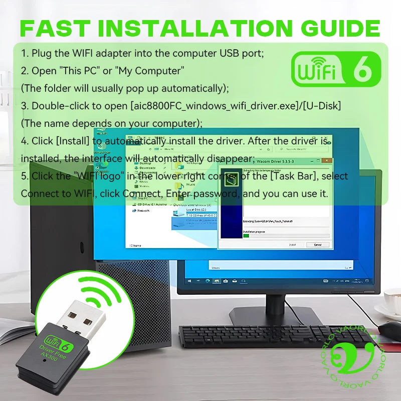 USB WiFi Adapter 802.11AX Wi-Fi6 AX300 2.4G Drive Free Mini Wireless Network Card Receiver Dongle WLAN For PC Laptop Win7/10/11 Oasis Select